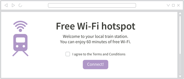 Beispiel für ein Captive-Portal WLAN am Bahnhof. Klicken Sie hier für 60 Minuten kostenloses WLAN